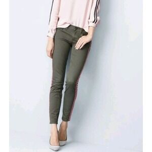 J Crew Women's Size 26 Army Green Toothpick Tux Stripe Ankle Jean